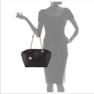 FURLA Julia Tulip Tote Bag in Black Saffiano Leather with Multiple Pockets